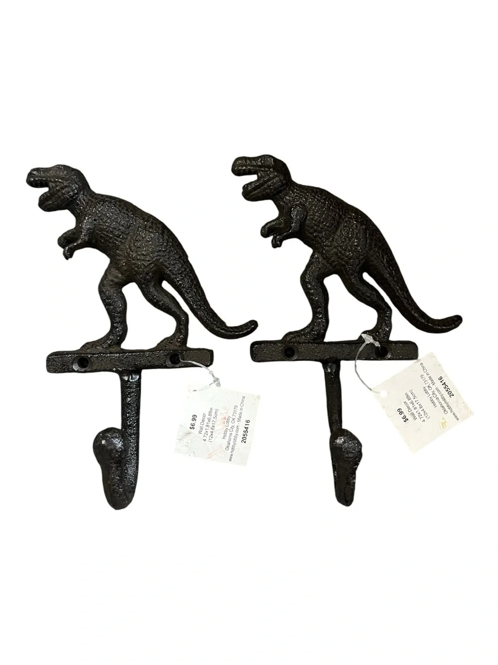 Hobby Lobby Black Dinosaur T-Rex Wall Hooks - Set of 2